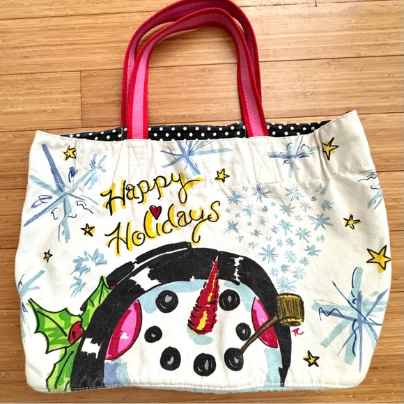 Brighton Snow Day Large Tote Snowman 100% Cotton Canvas “Happy Holidays” - Picture 2 of 7